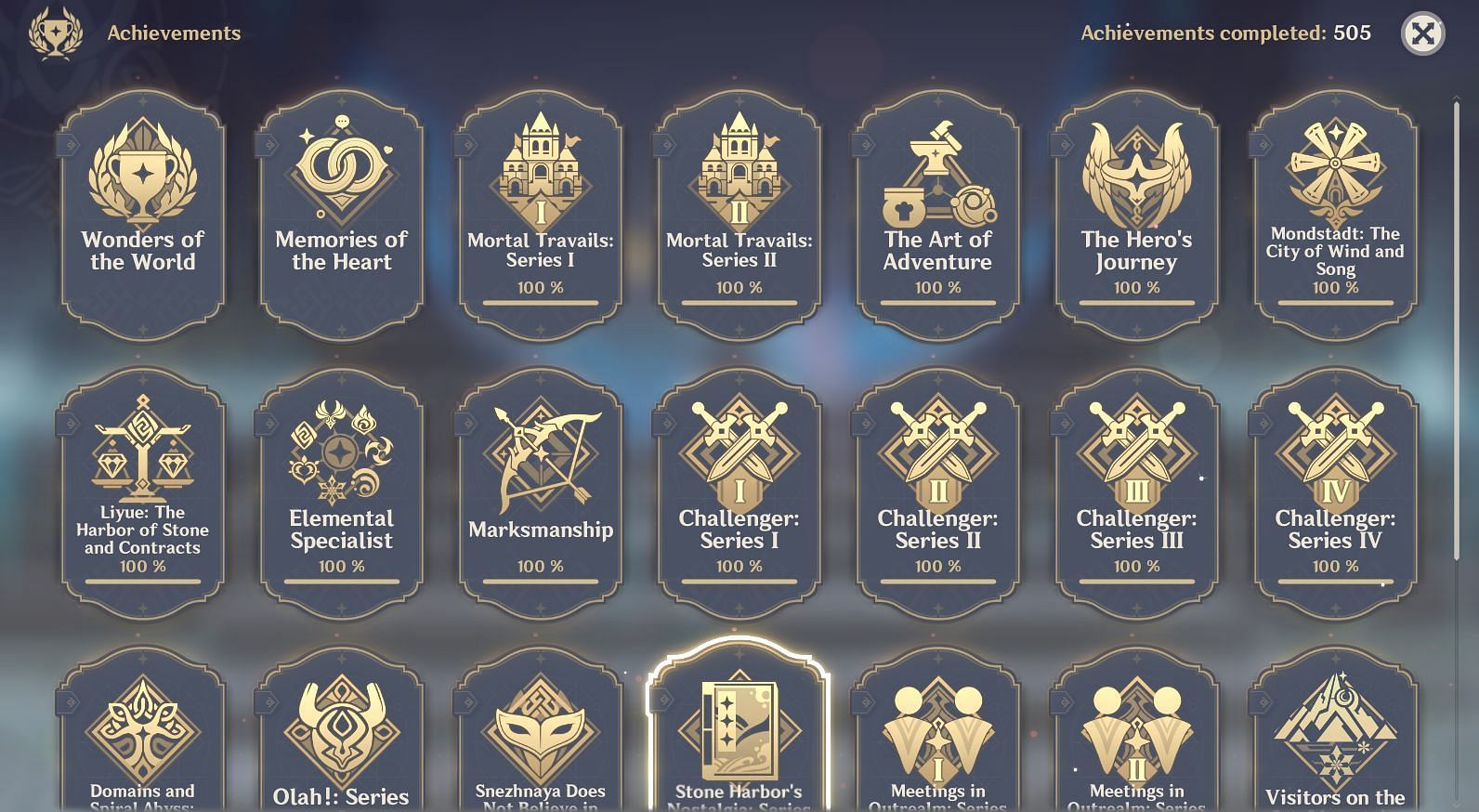 Achievements in the game (Image via Genshin Impact)