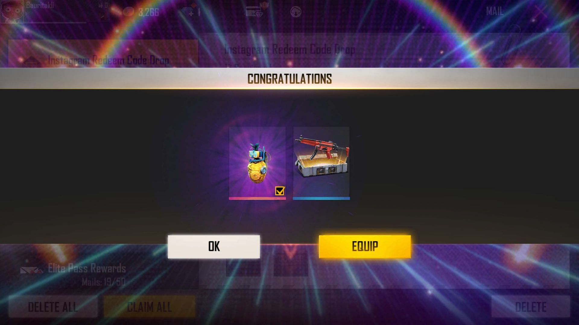 The two rewards from the redeem code (Image via Free Fire)
