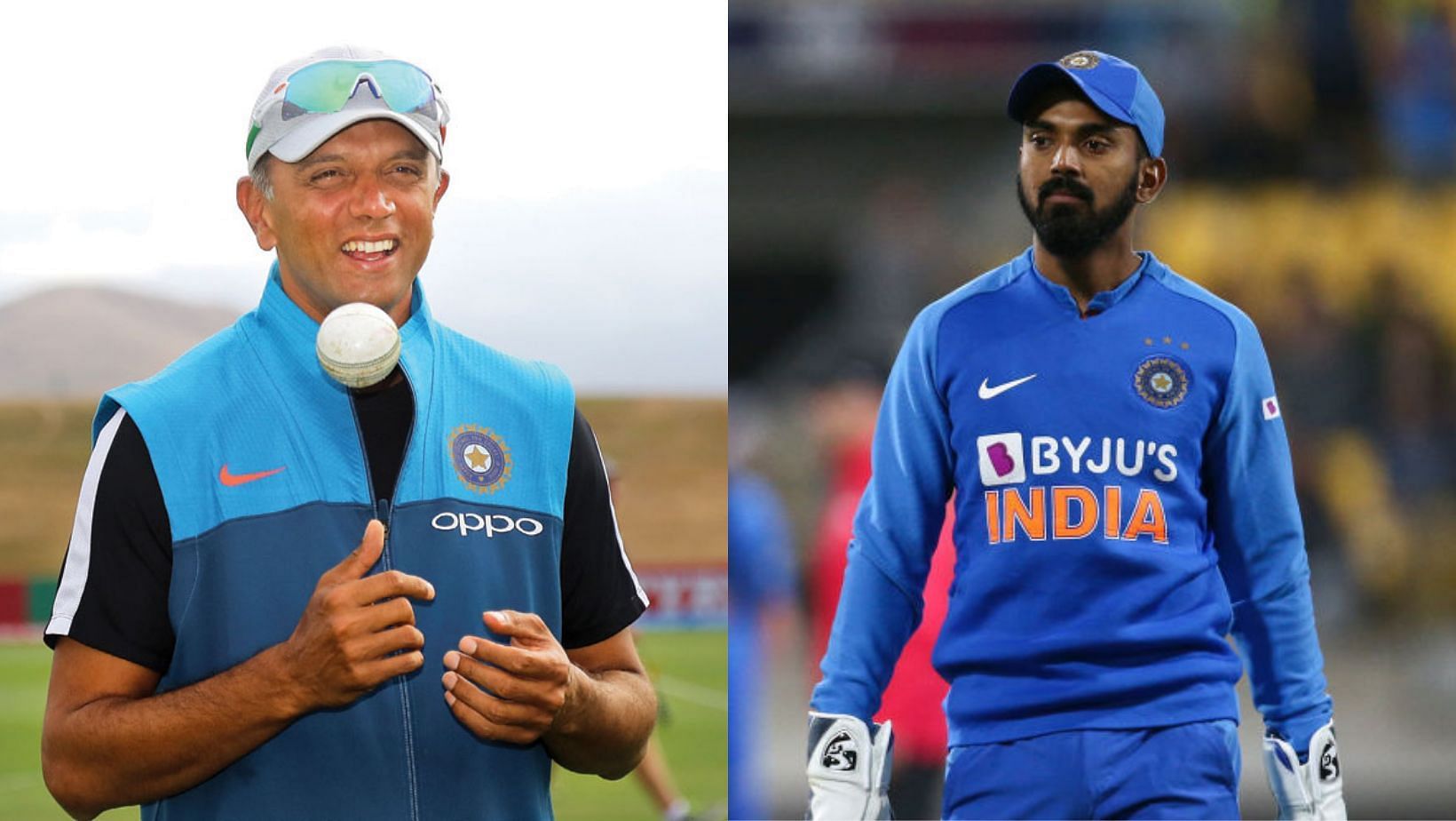 Rahul Dravid (L) and KL Rahul (R).
