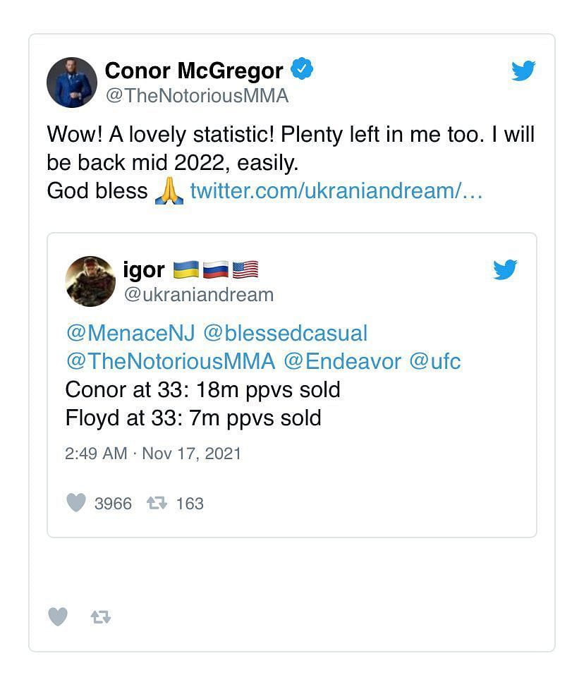 Conor McGregor says he&#039;ll be back in mid-2022