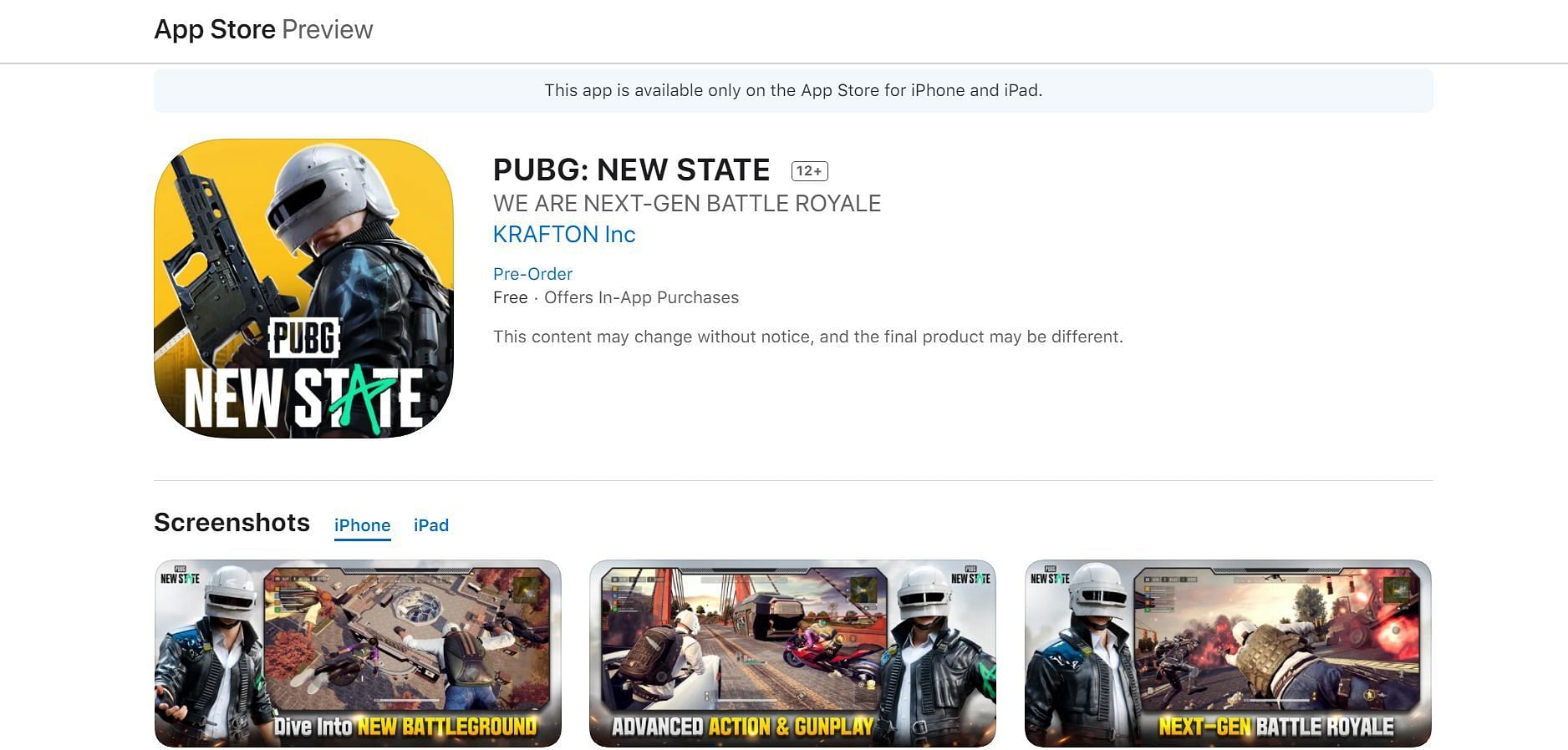 PUBG New State for iOS users (Image via Apple App Store)