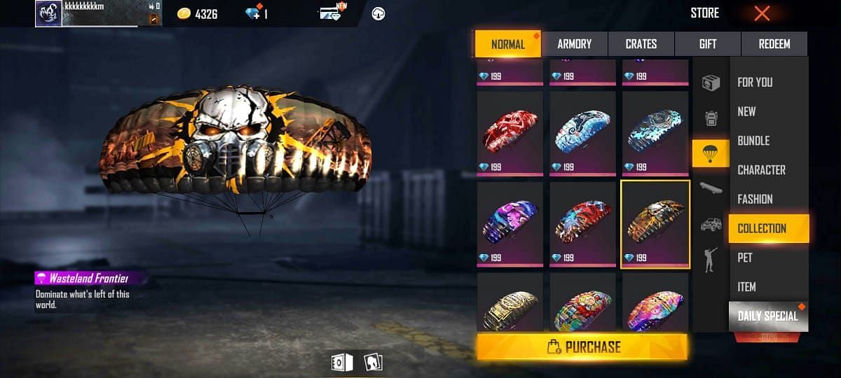 Wasteland Frontier parachute skin (Image via Free Fire Max)