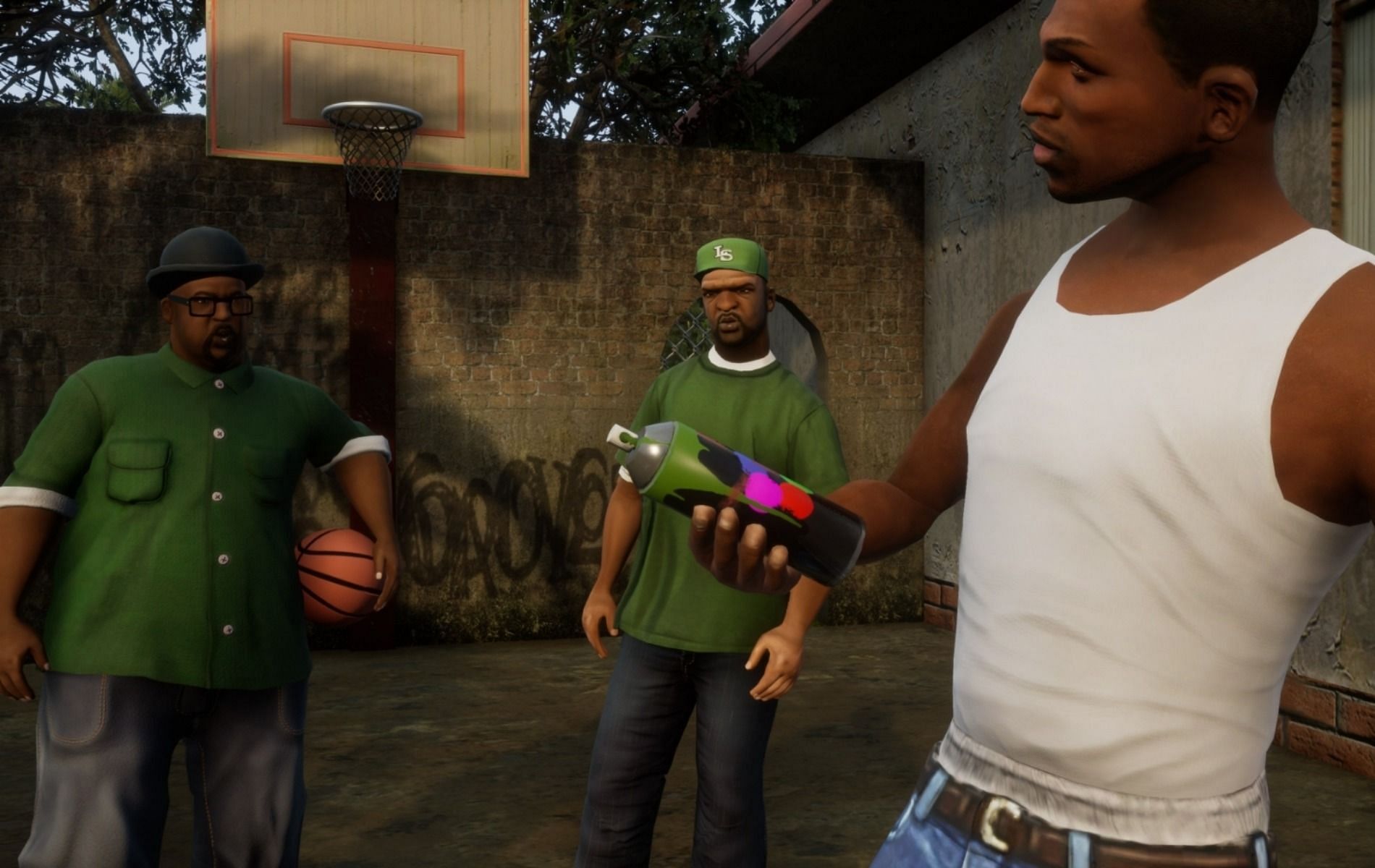 The cutscene for Tagging Up Turf in the Definitive Edition of San Andreas (Image via Rockstar Games)