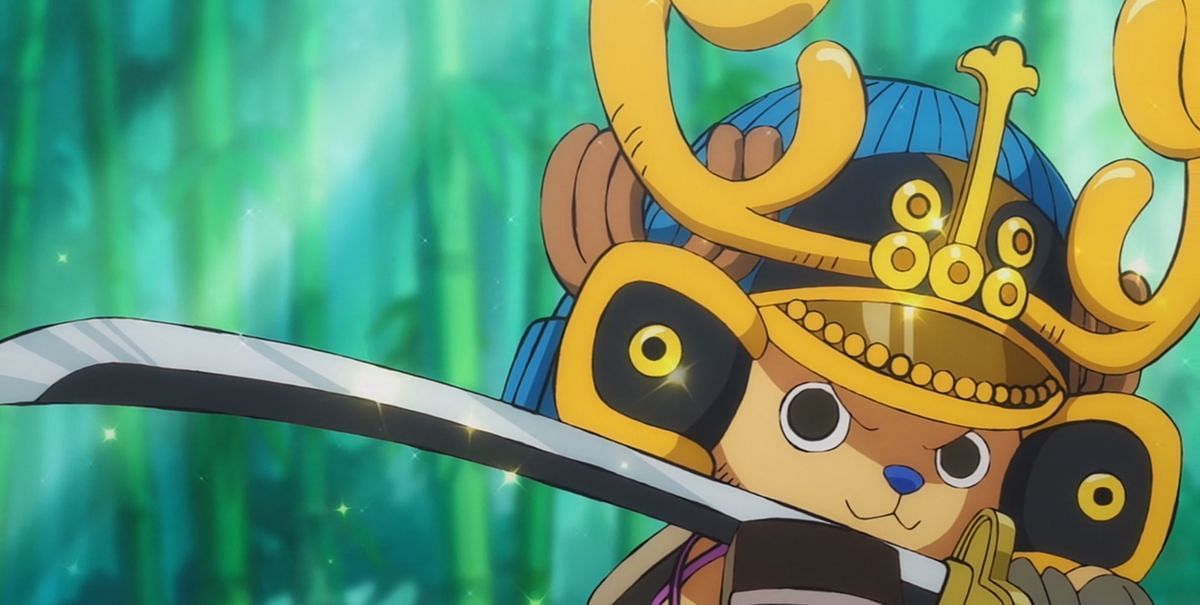 Chopper in his Onigashima Raid samurai outfit, as seen in the One Piece anime&#039;s Wano arc (Image via Toei Animation)