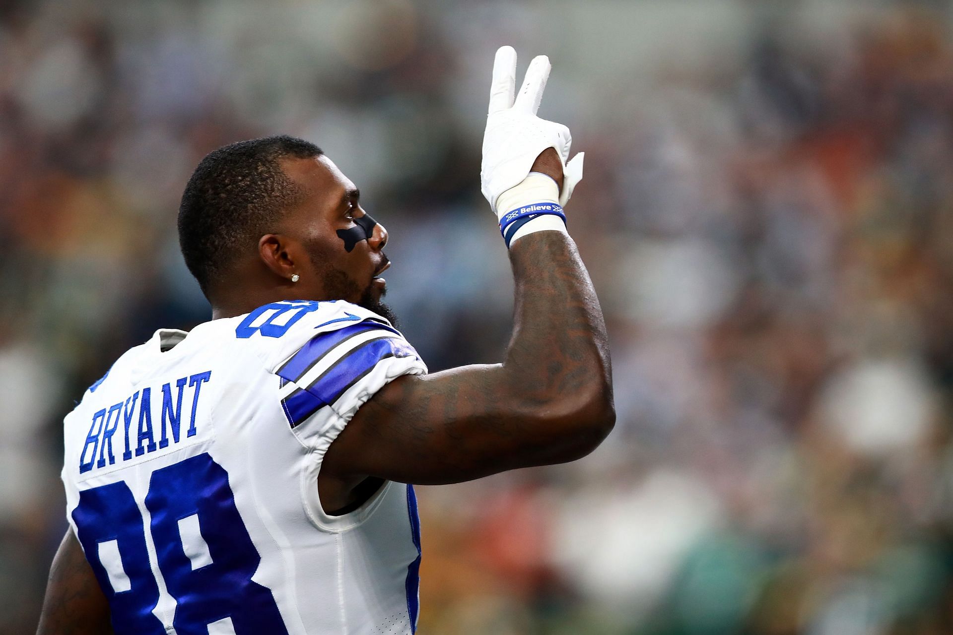 Dez Bryant on the field for Green Bay Packers v Dallas Cowboys