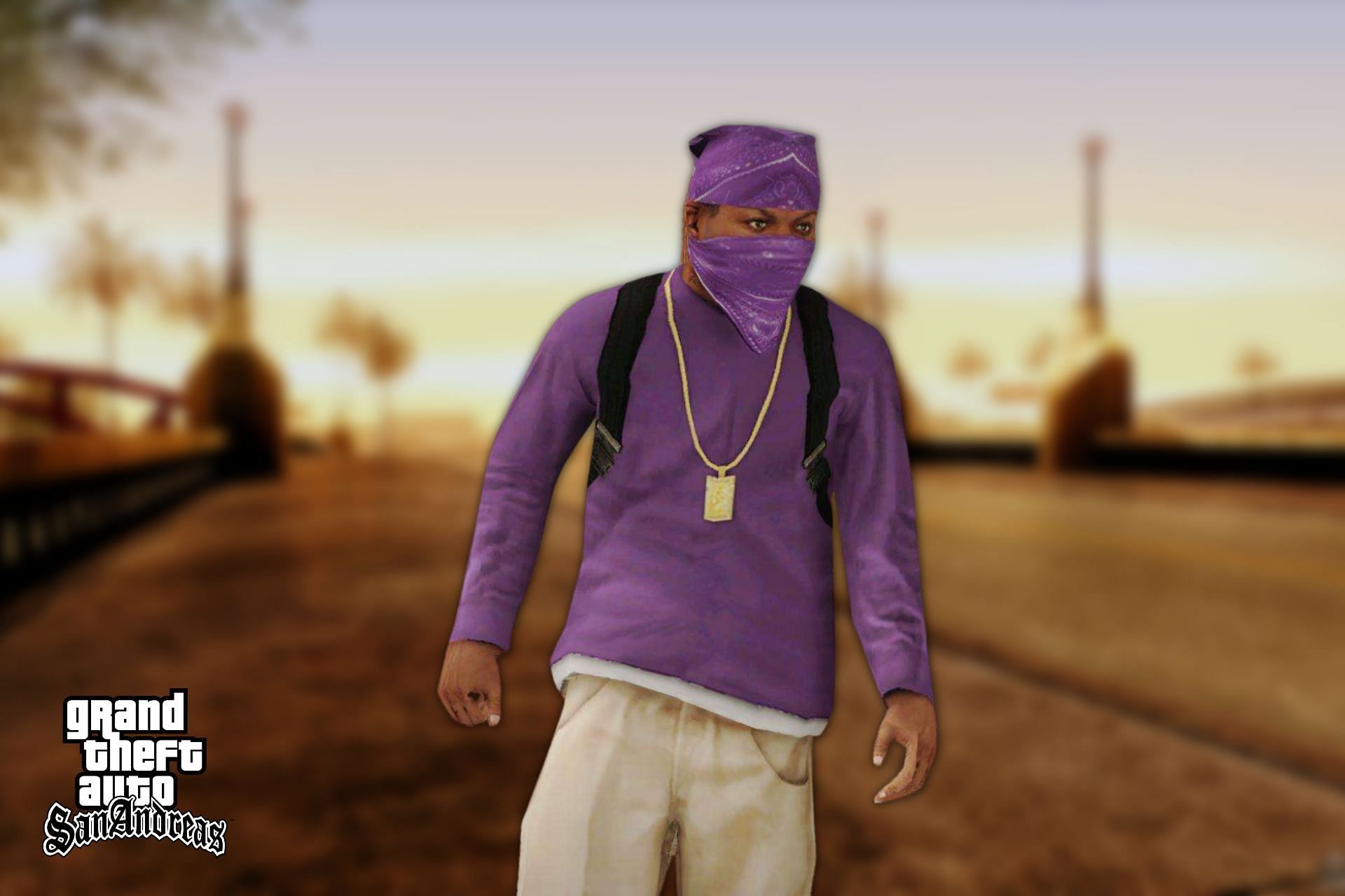 The Ballas are easily recognized by their purple attire in GTA San Andreas (Image via Sportskeeda)