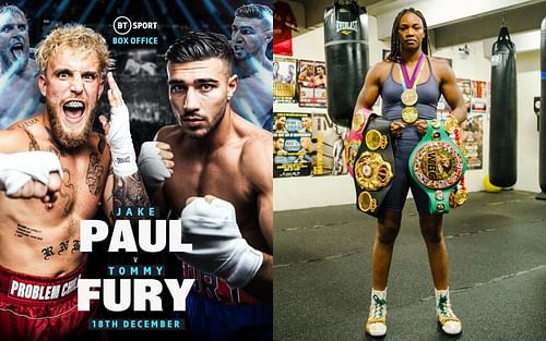 Jake Paul & Tommy Fury (left), Claressa Shields (right) [Images Courtesy: @btsportboxing @claressashields]