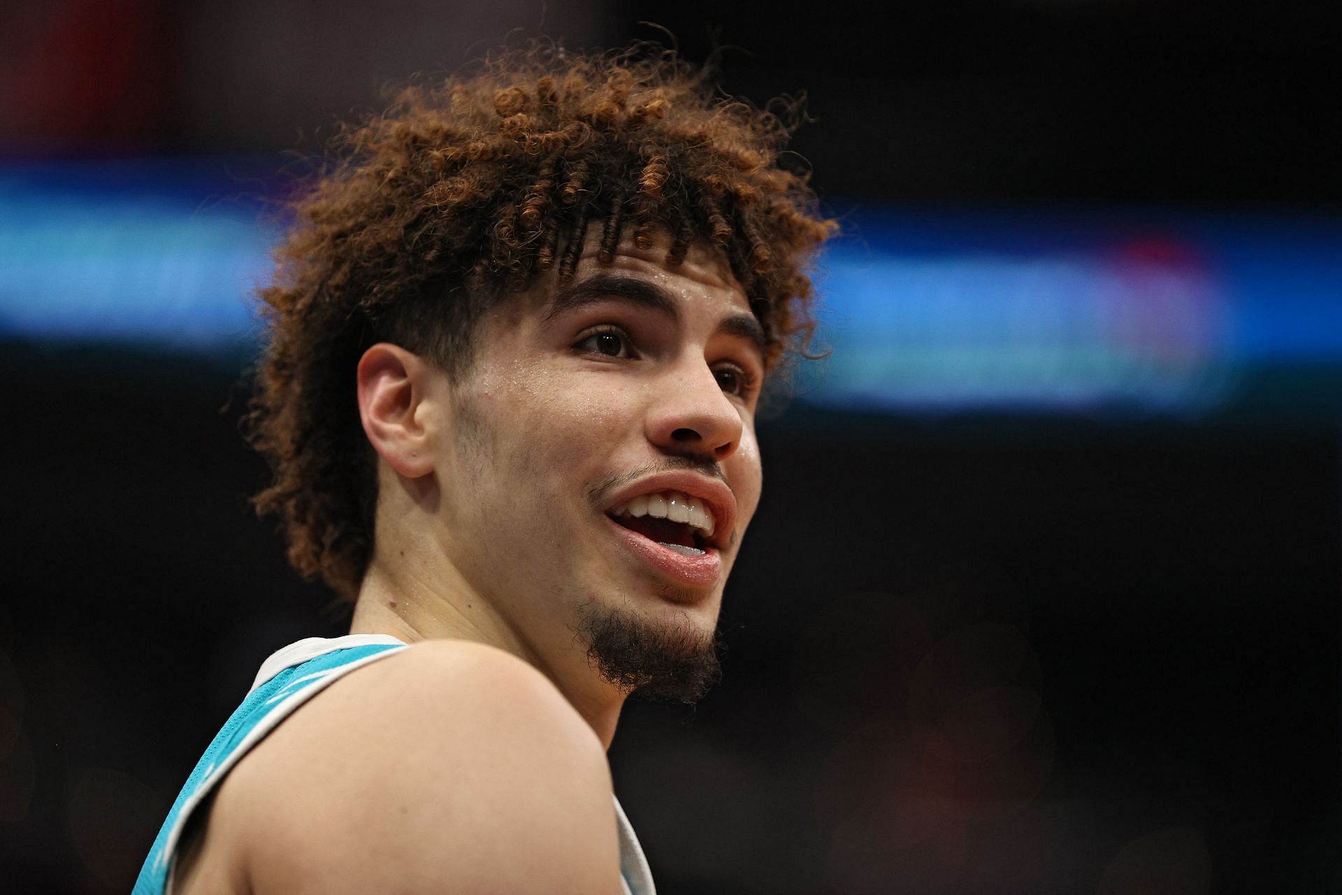 LaMelo Ball in action during Charlotte Hornets v Washington Wizards