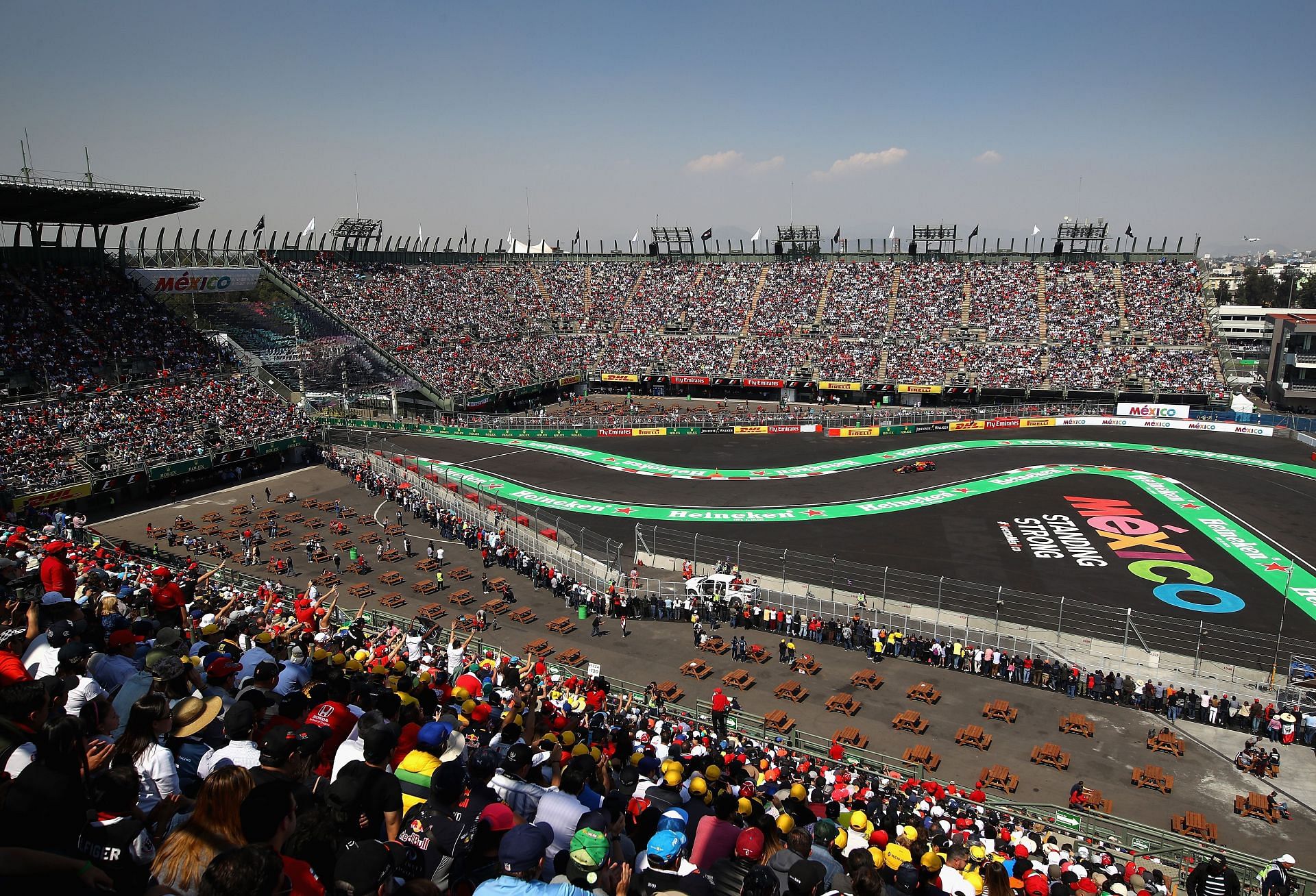 A general view showing Max Verstappen on track during 2019 Mexico GP . (Photo by Clive Mason/Getty Images)