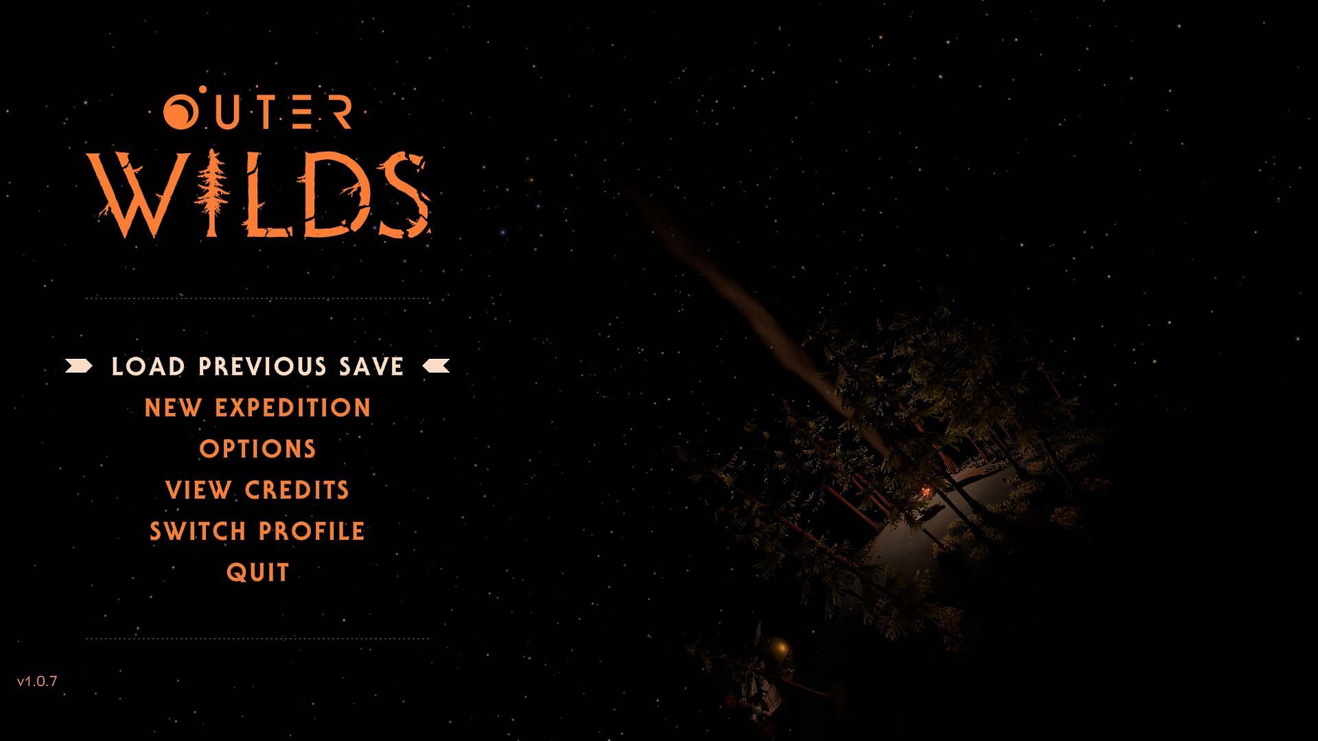 The game&rsquo;s main menu (Image via Outer Wilds)
