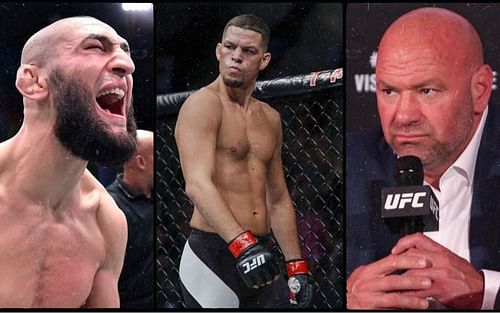 Khamzat Chimaev, Nate Diaz, and Dana White