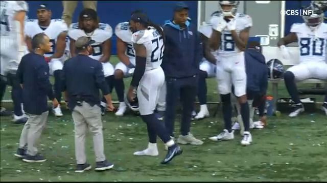 Derrick Henry on the sidelines after suffering a foot injury | Image Credit: CBS