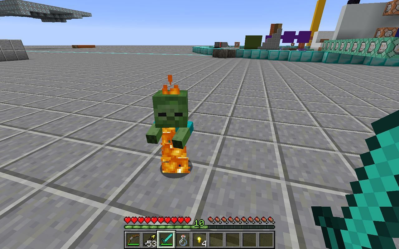 Baby zombie on fire (Image via Minecraft)
