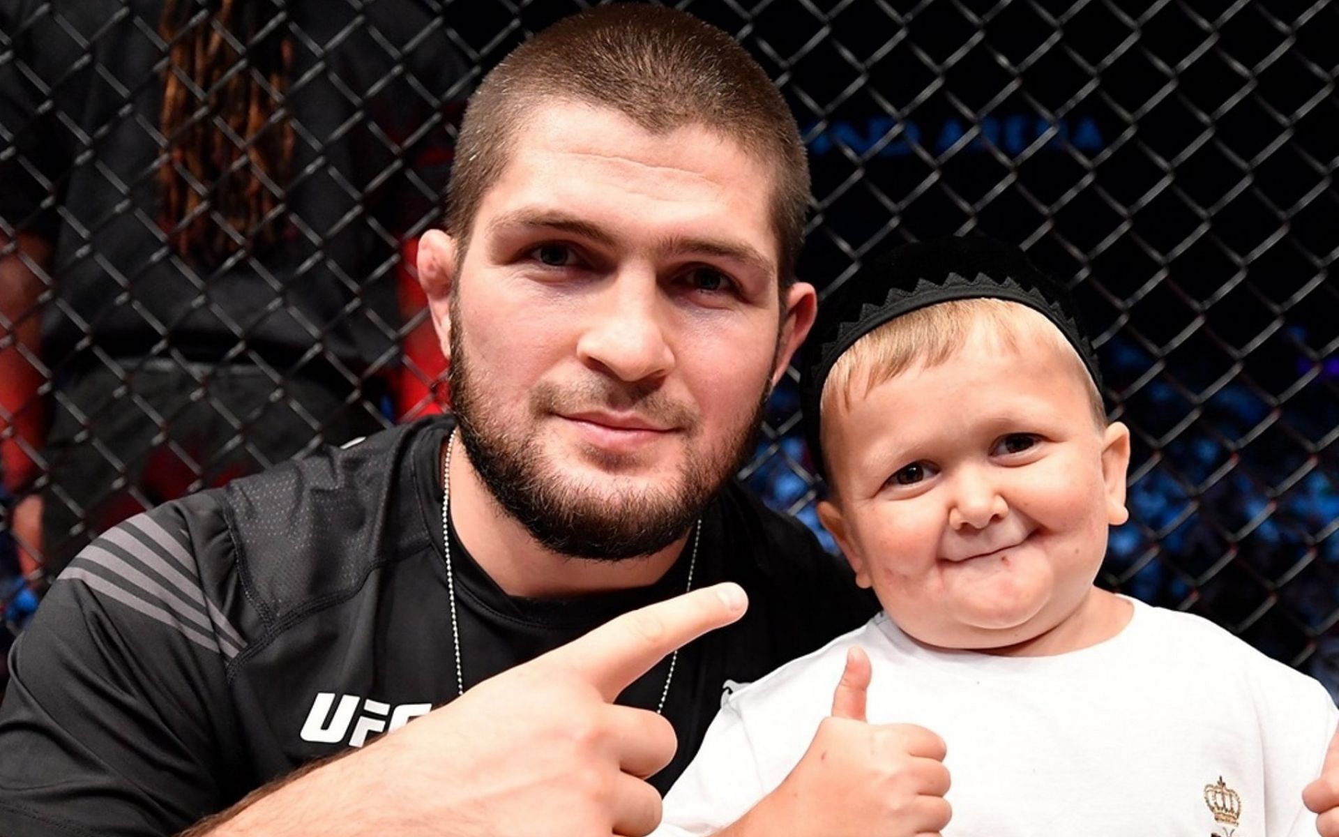 Khabib Nurmagomedov (left) &amp; Hasbulla Magomedov (right) [Image Credits- @btsportufc on Twitter]