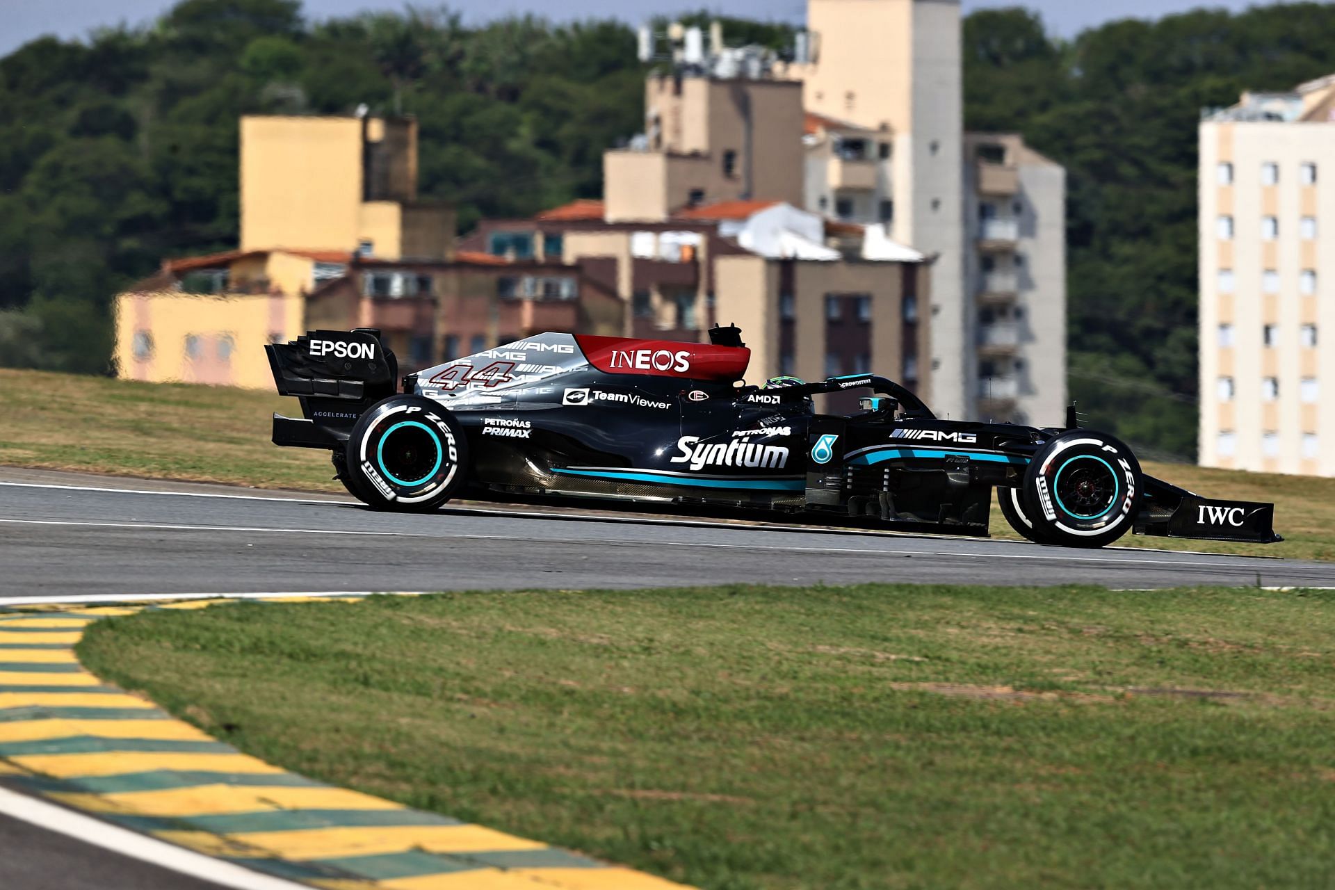 Lewis Hamilton in action at the 2021 Brazil Grand Prix. (Photo by Buda Mendes/Getty Images)
