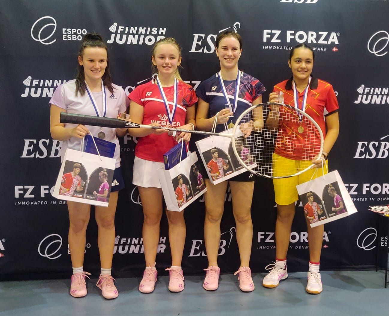 Taarini Suri (extreme right) partnered with Chloe Dennis of England in the Under-17 girls doubles