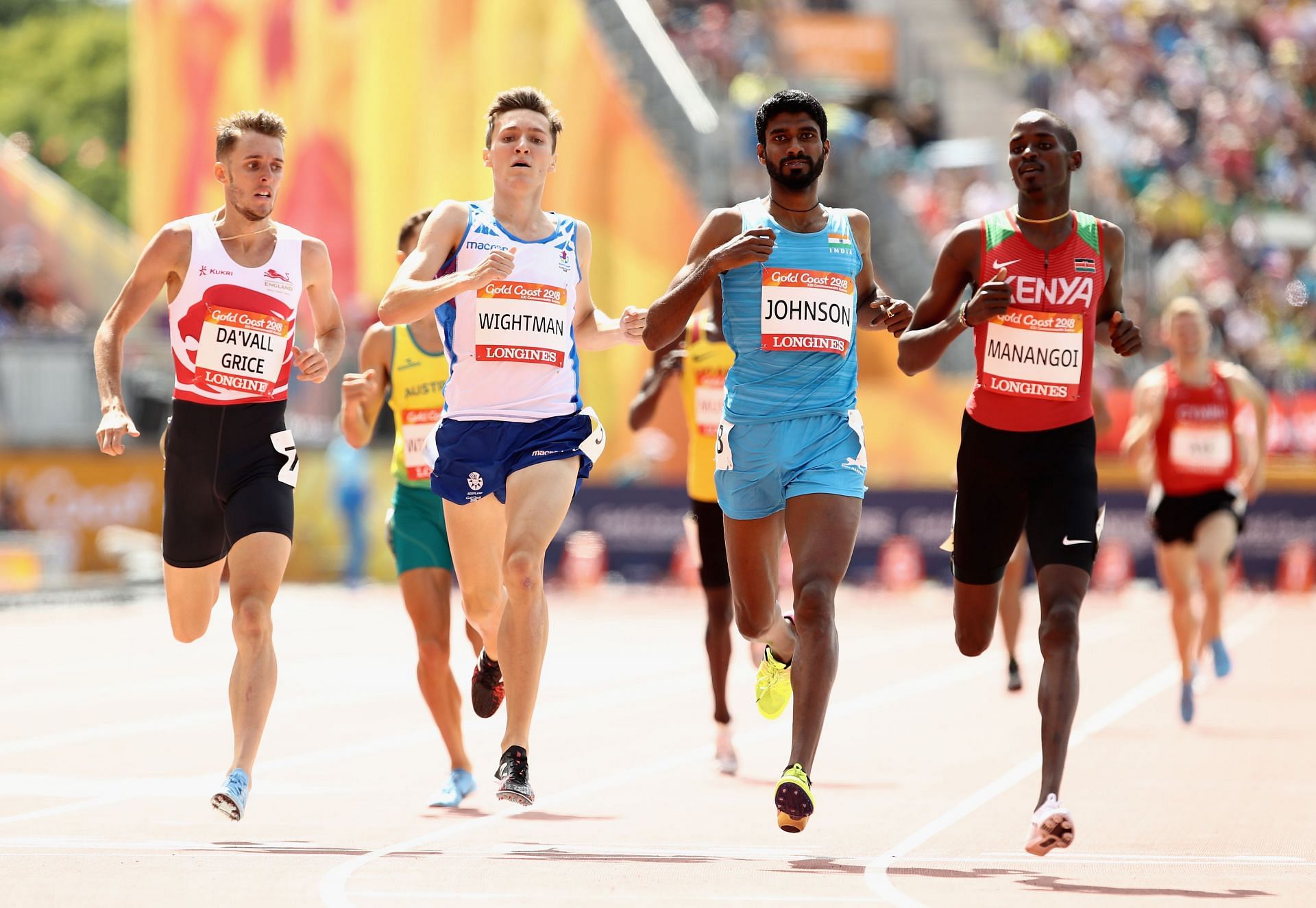 Jinson Johnson (3rd from L) in action at the 2018 Commonwealth Games