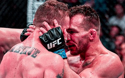 Justin Gaethje and Michael Chandler embrace [Photo via @espnmma on Twitter]