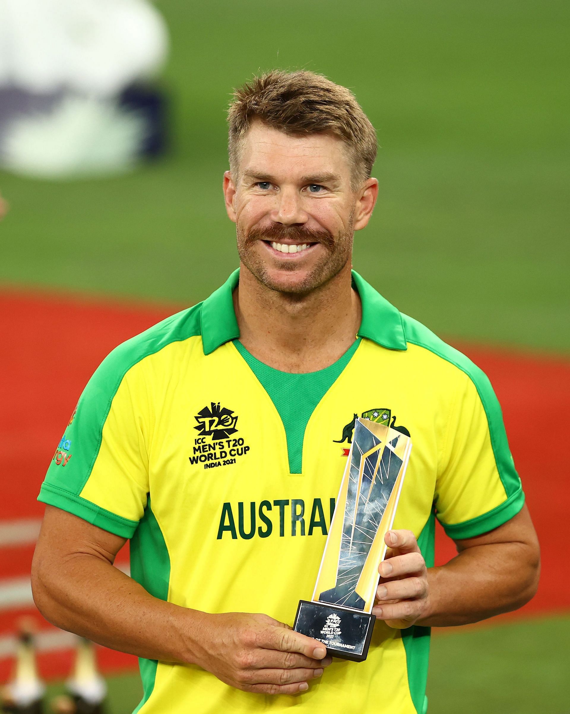 David Warner with the Player of the Tournament award