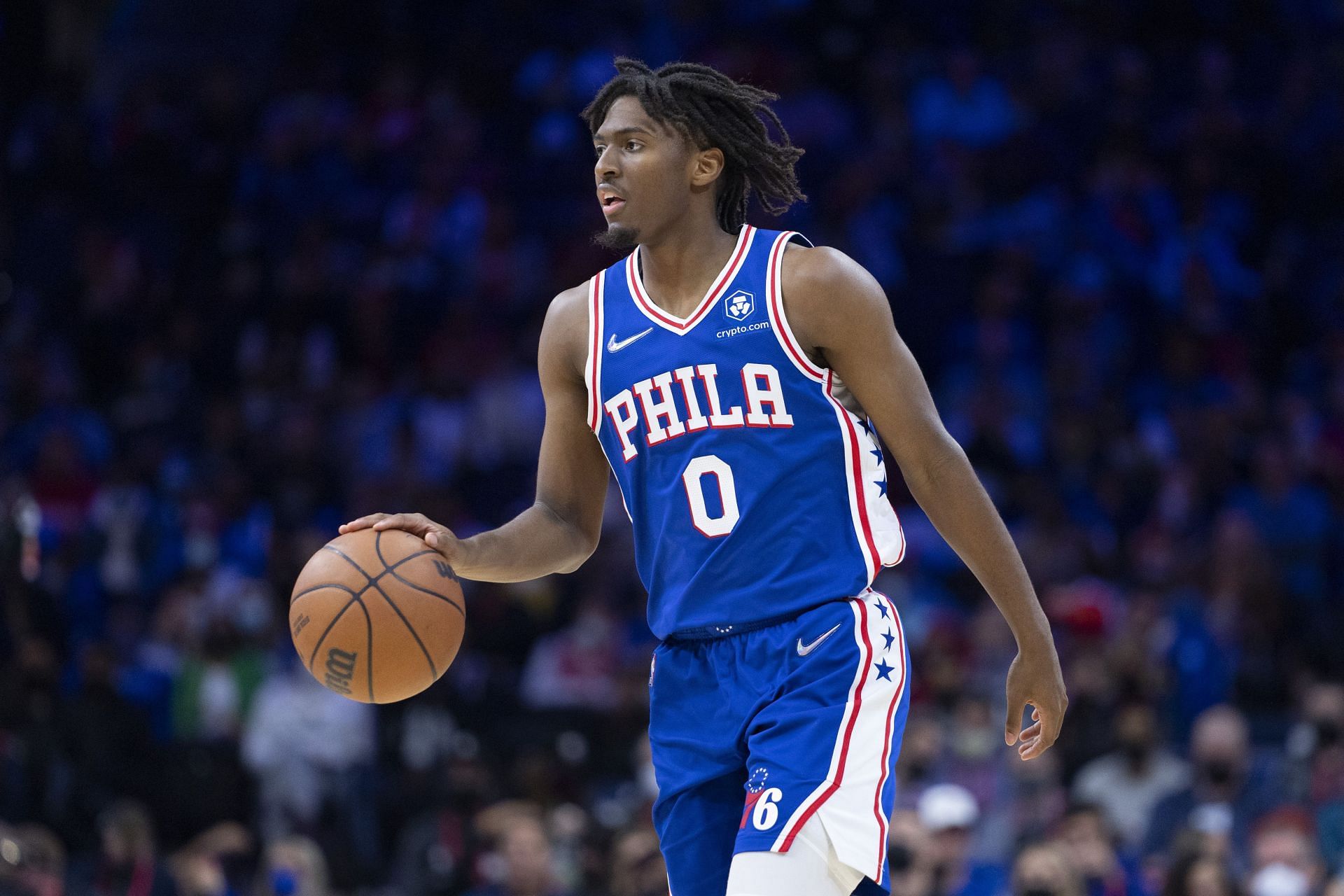 Tyrese Maxey brings the ball up for the Philadelphia 76ers