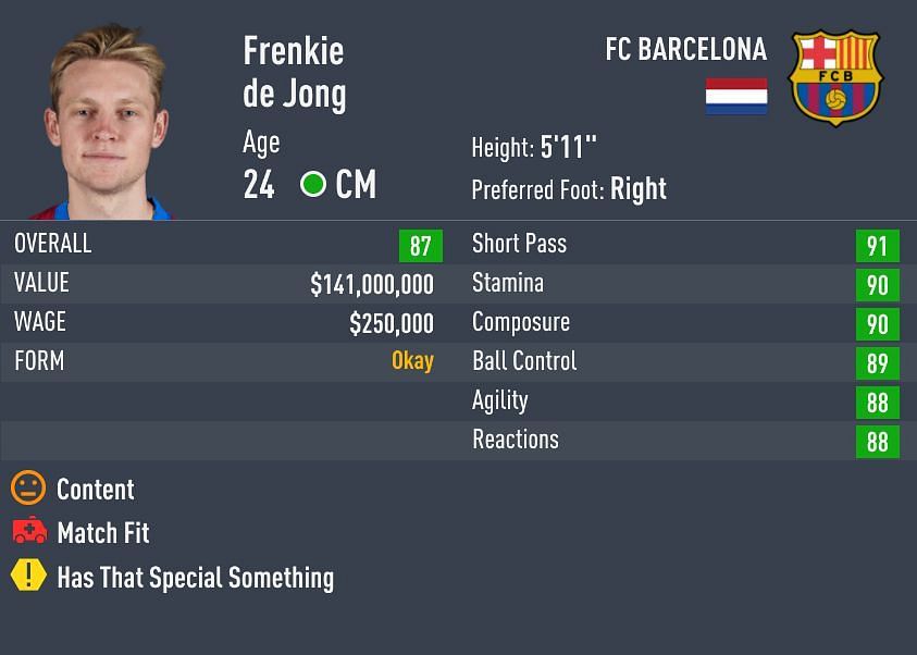 Only very few clubs in career mode can afford de Jong without a financial takeover (Image via Sportskeeda)