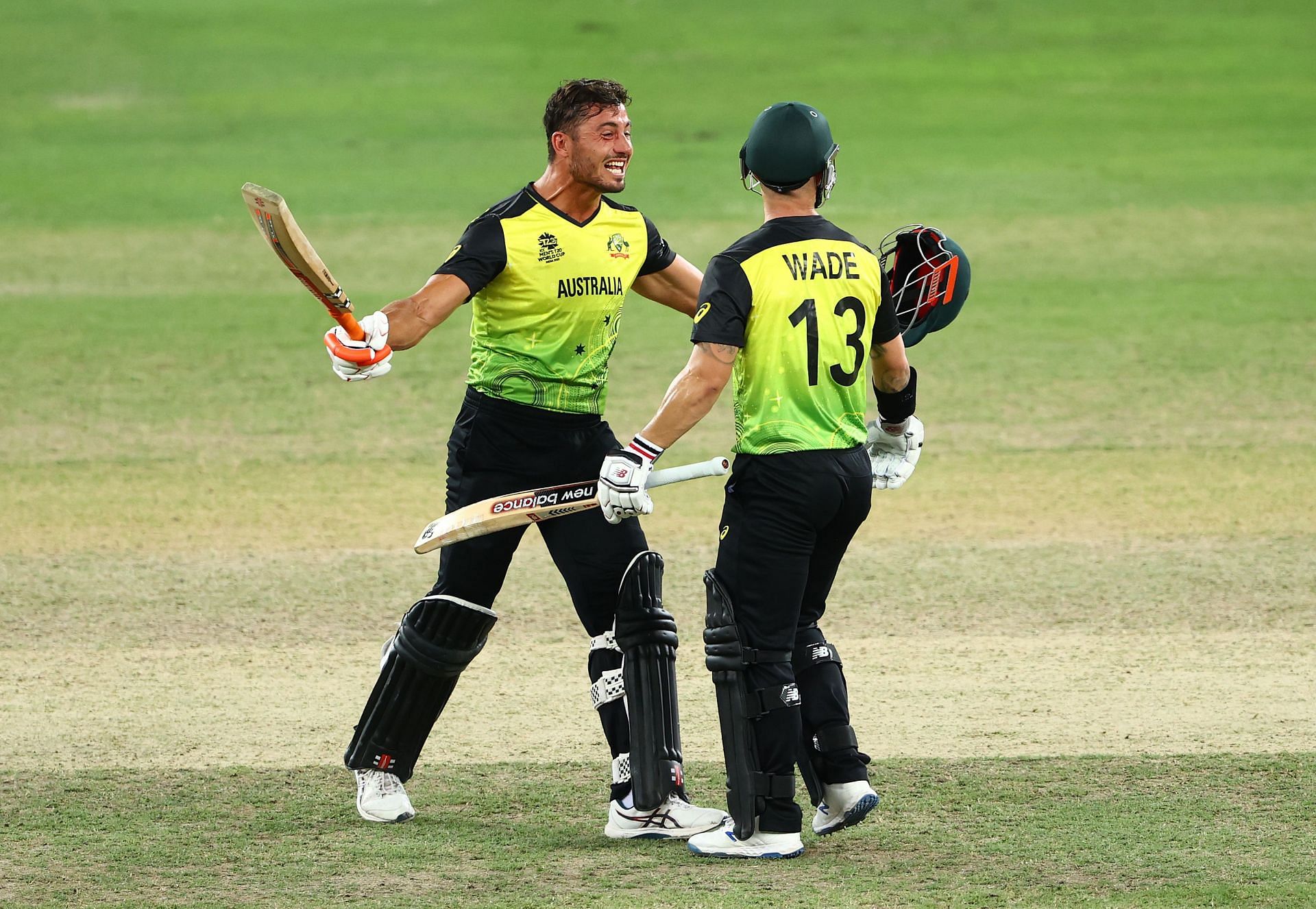 Marcus Stoinis and Matthew Wade celebrate Australia&#039;s win over Pakistan.