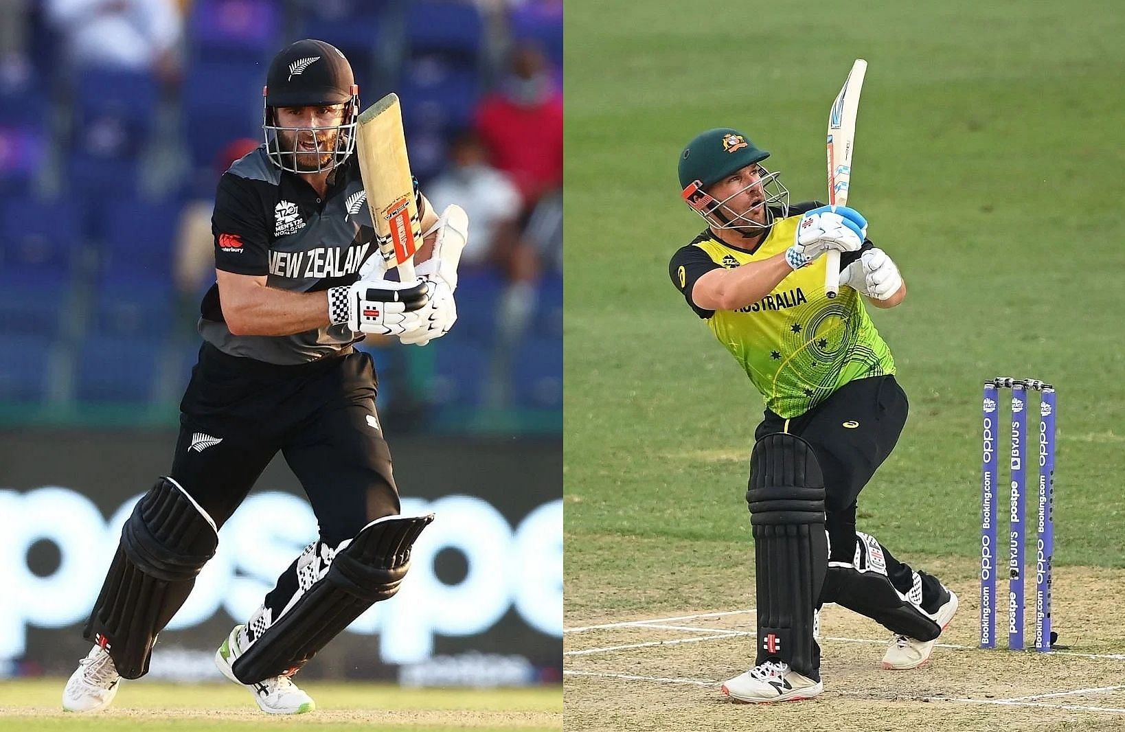 Kane Williamson and Aaron Finch. Pics: Getty Images