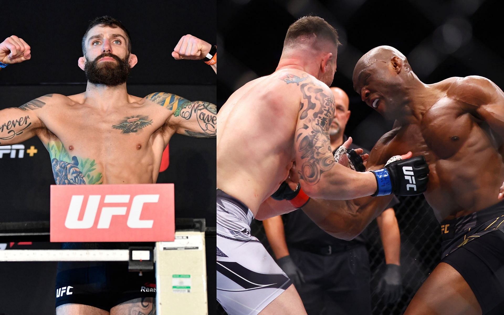Michael Chiesa (left) and action from the Kamaru Usman vs. Colby Covington UFC 268 main event (right)