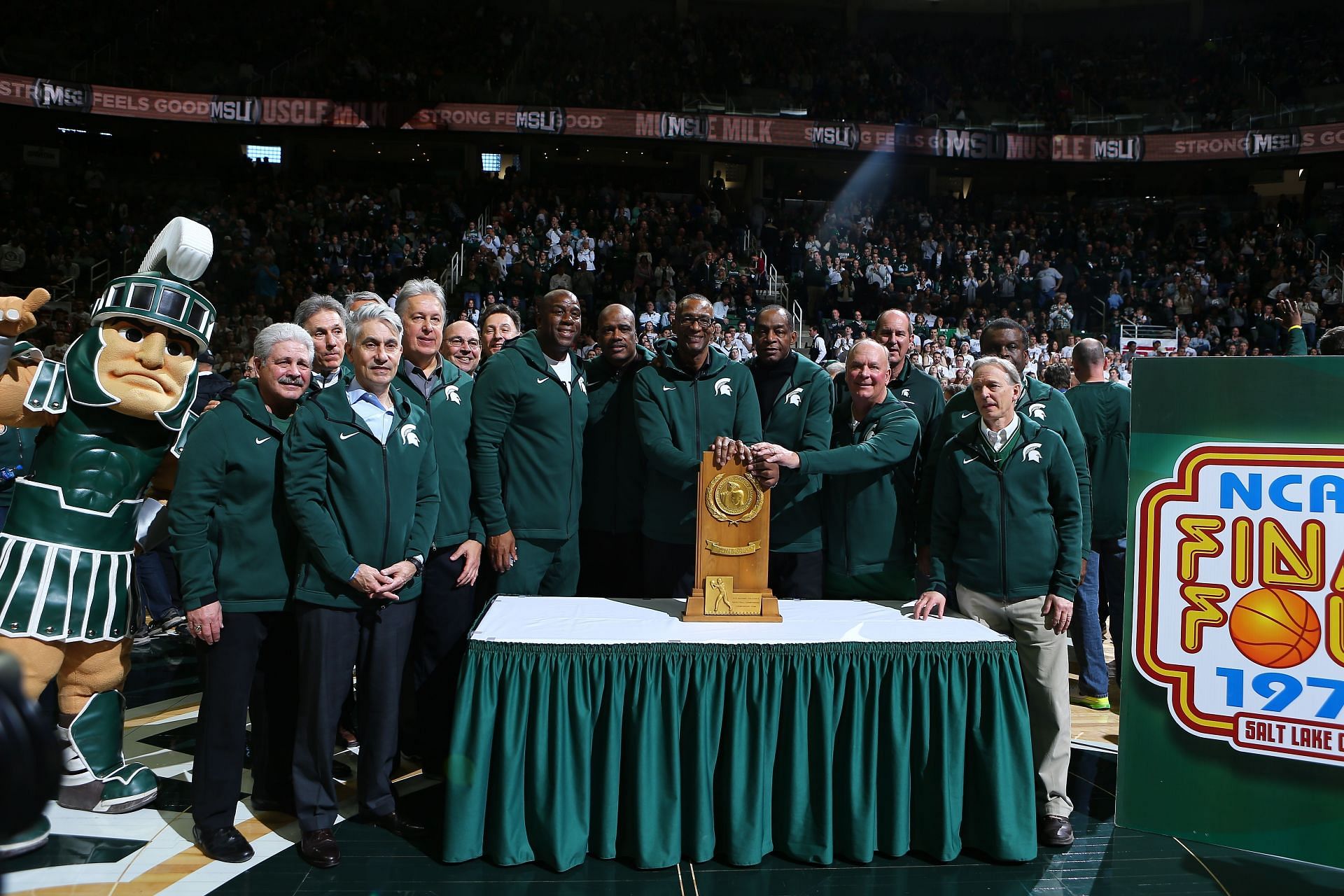 NBA legend and former Michigan State star Earvin &quot;Magic&quot; Johnson poses with his 1979 NCAA National Championship
