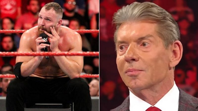 Jon Moxley as Dean Ambrose (left); WWE Chairman Vince McMahon (right)