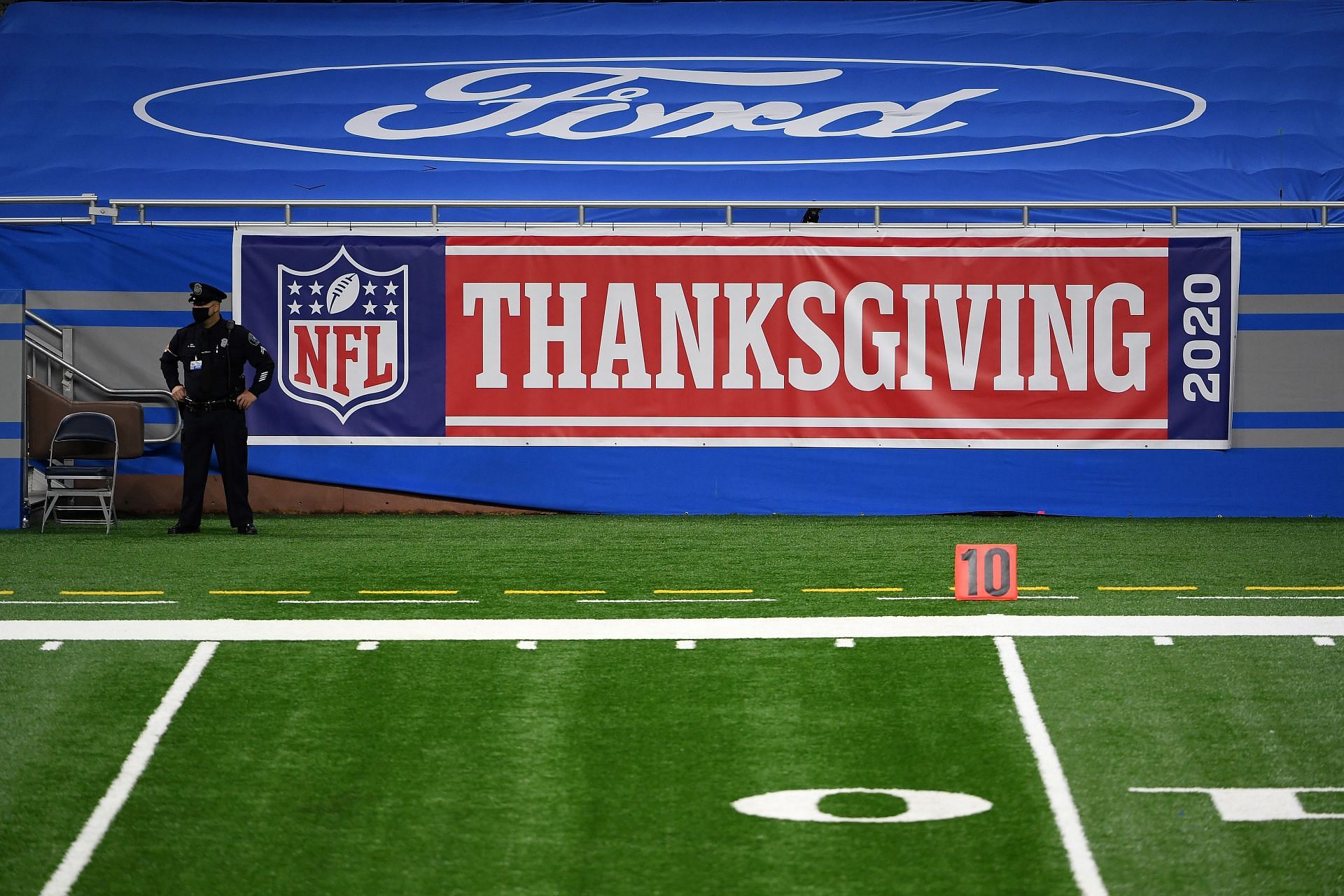 Signage at Ford Field during Thanksgiving action in 2020 (Photo: Getty)