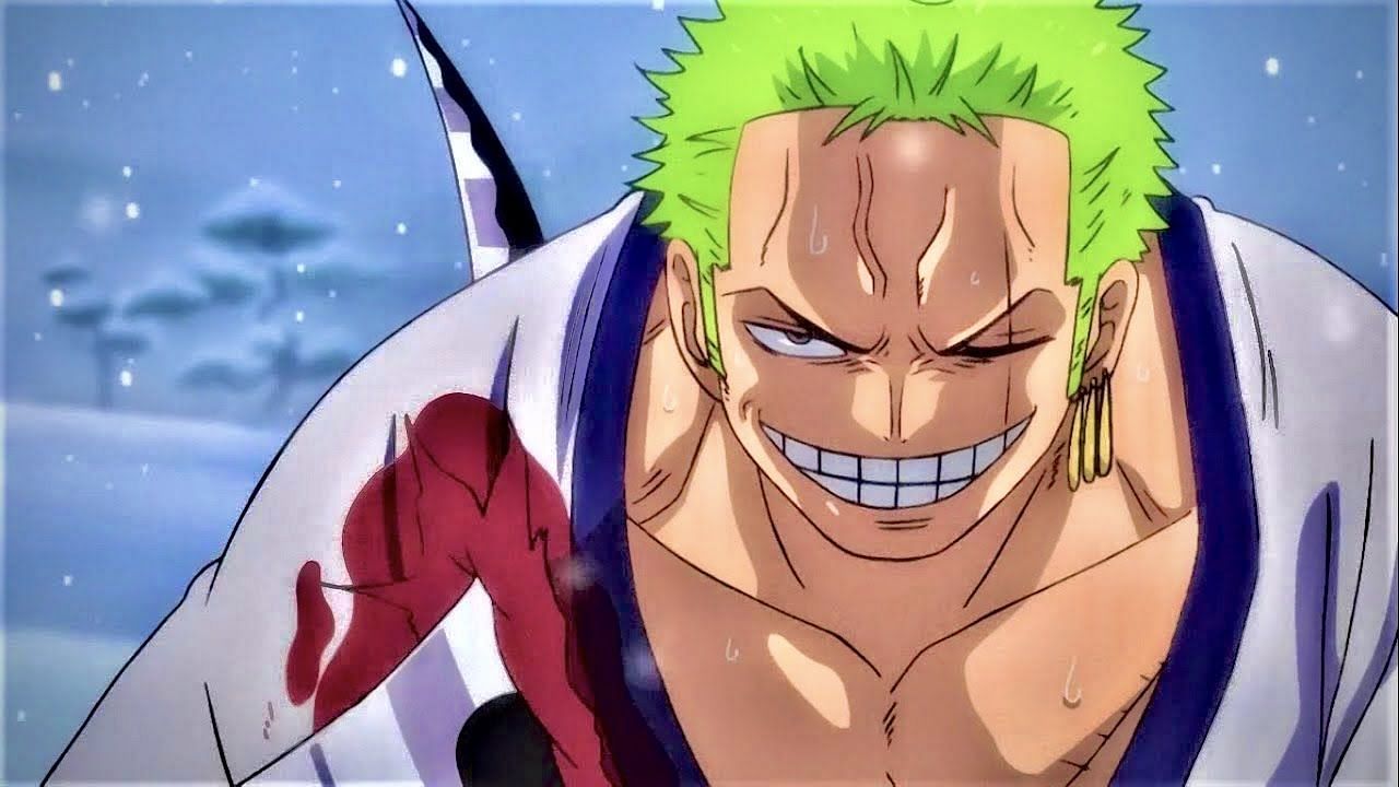 Zoro seen fighting through a wound during one of his Wano fights, showing the ability to Conquer enemies (Image via Toei Animation)