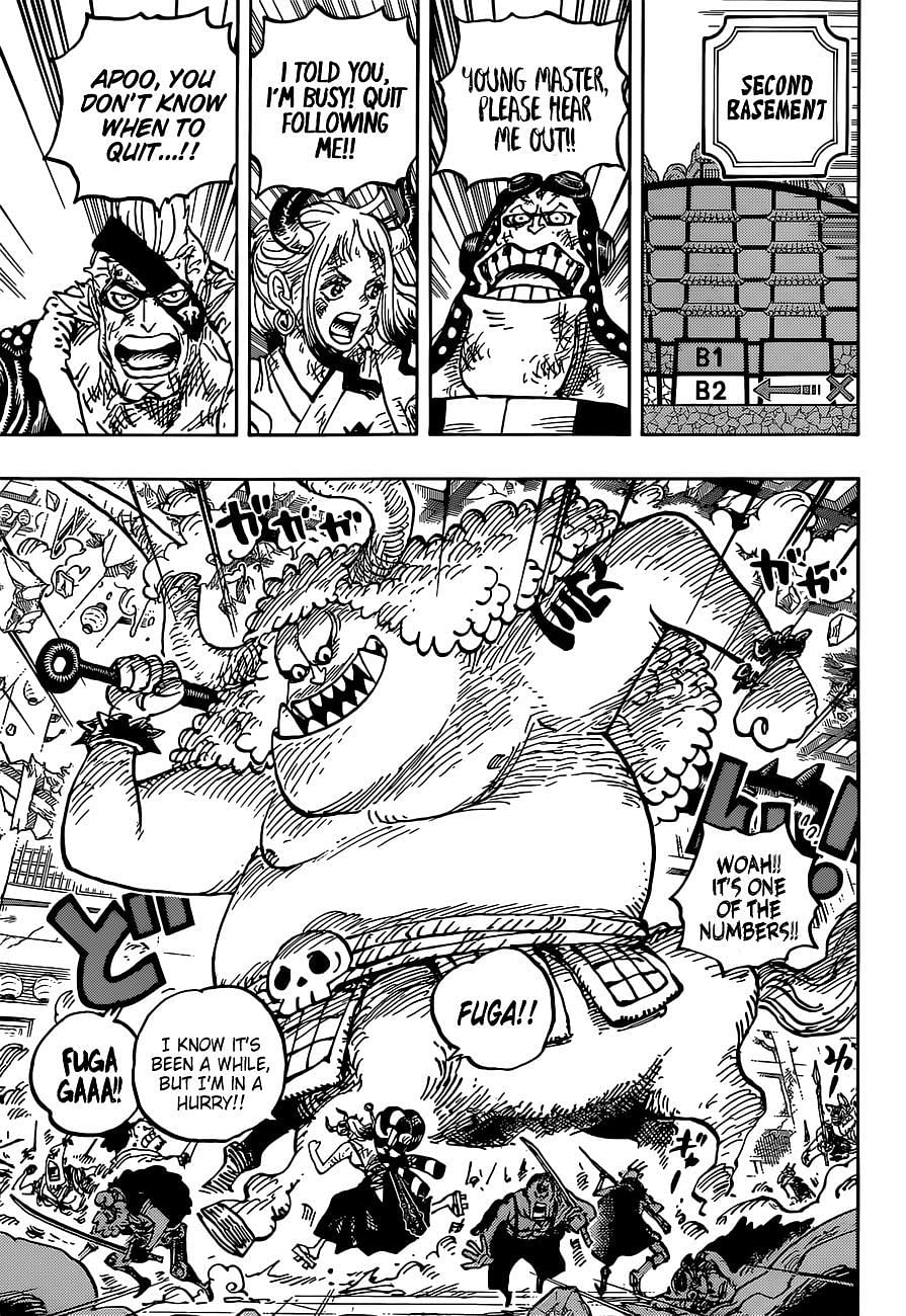 Panels from One Piece Chapter 1032 which begin the chapter&#039;s quick focus on Yamato and company. (Image via onepiecechapters.com)