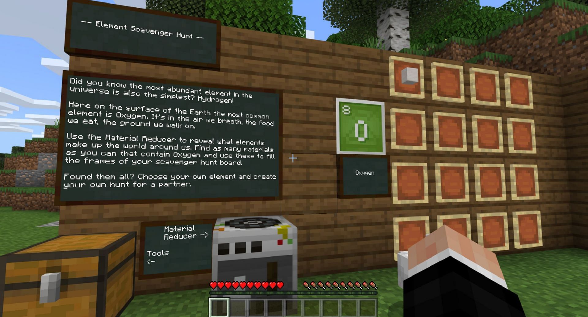An educator organizes an element scavenger hunt, and the material reducer can be used as part of it (Image via Mojang).