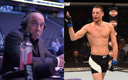 Joe Rogan (left), Nate Diaz (right) [Images Courtesy via Getty: UFC 249 Spann v Alvey, & @natediaz209 on Instagram]