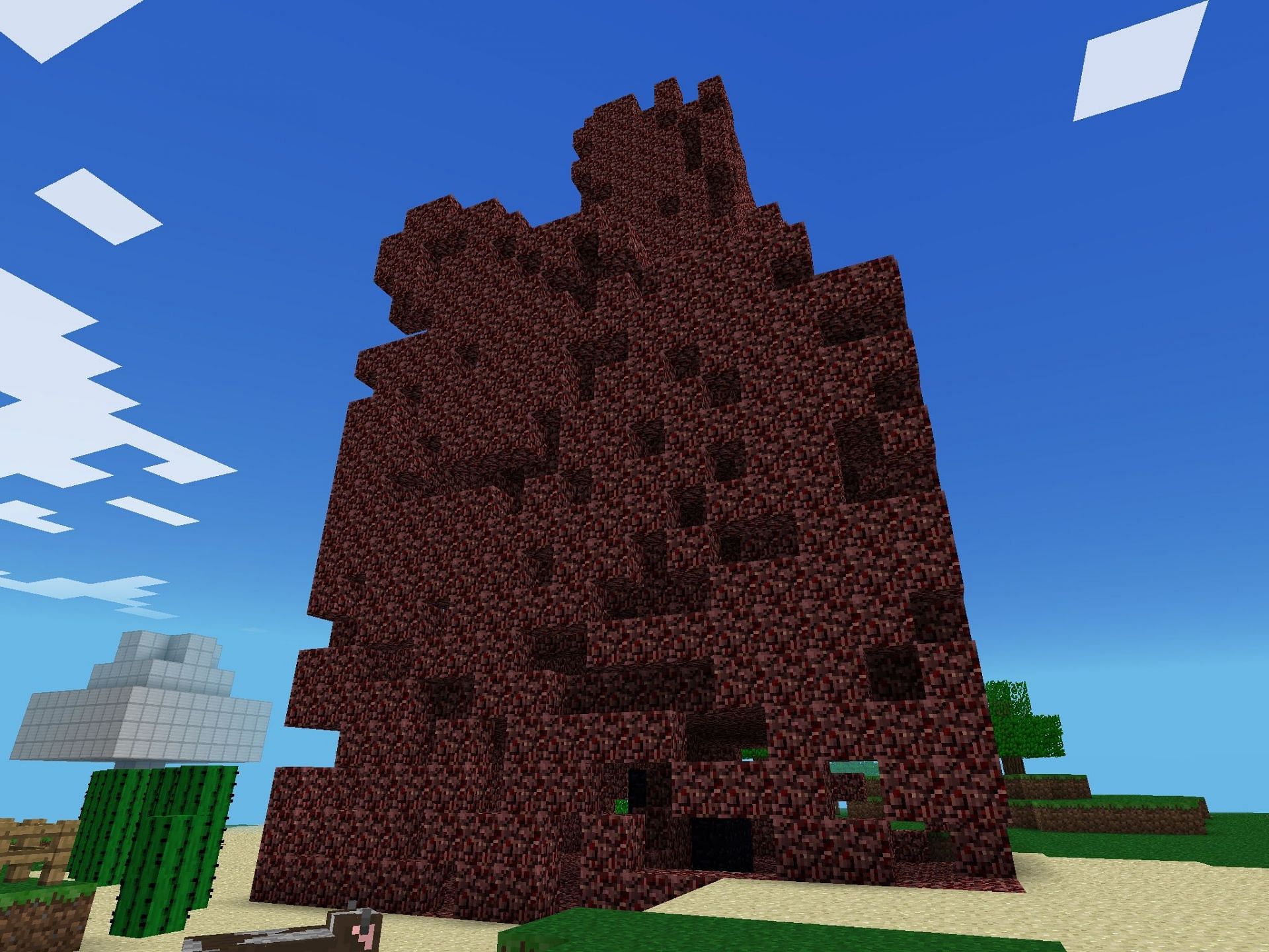 Obsolete since the 0.12 update, the Nether Spire was eventually replaced by the Nether itself (Image via Mojang)