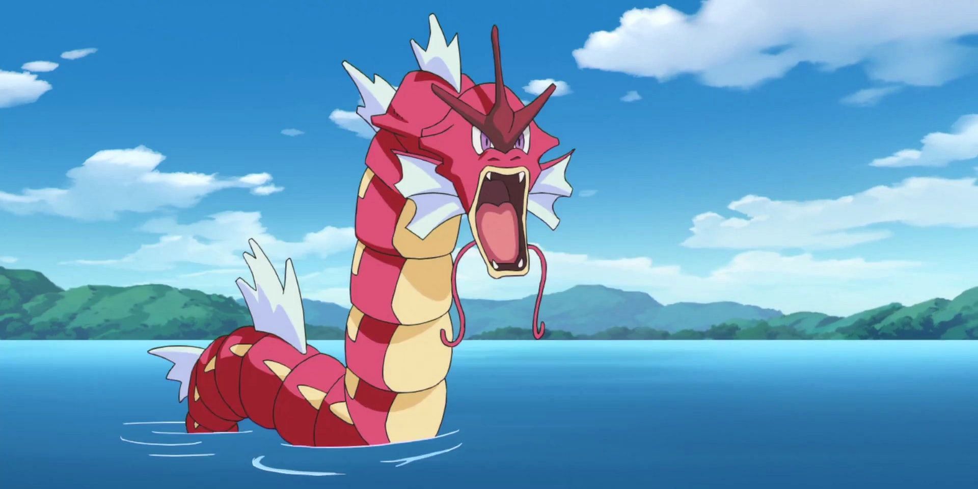 A red Gyarados in the anime. (Image via The Pokemon Company)