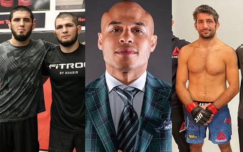 Islam Makhachev & Khabib Nurmagomedov (left), Ali Abdelaziz (central), Beneil Dariush (right) [Images courtesy: @khabib_nurmagomedov @beneildariush on Instagram]