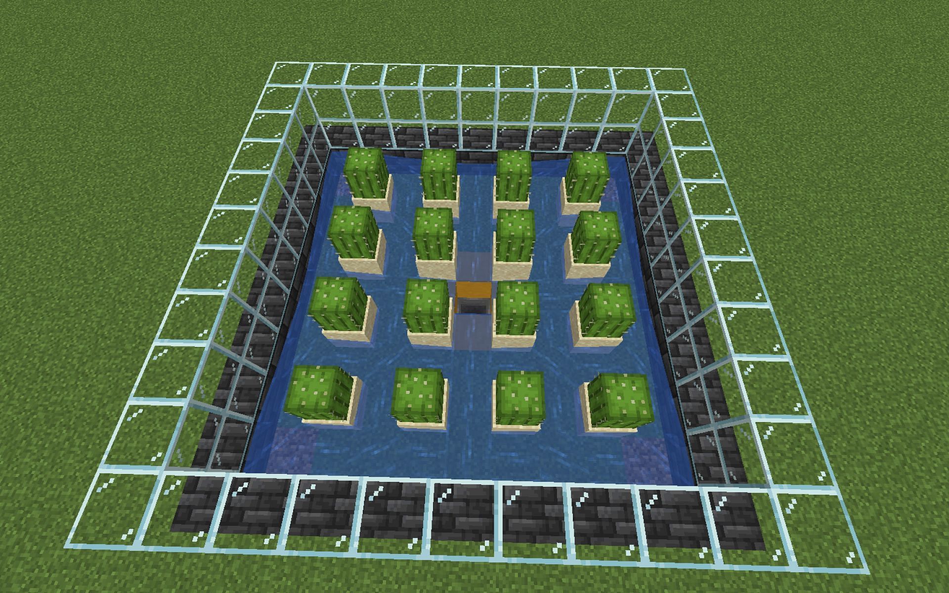 An aerial image of a completed cactus farm (Image via Minecraft)
