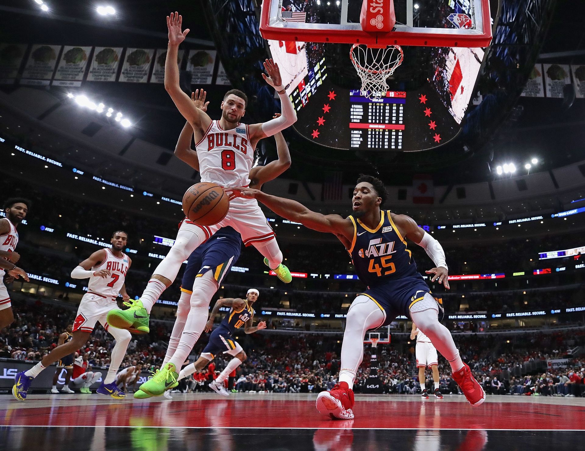 Zach LaVine in action during Utah Jazz v Chicago Bulls