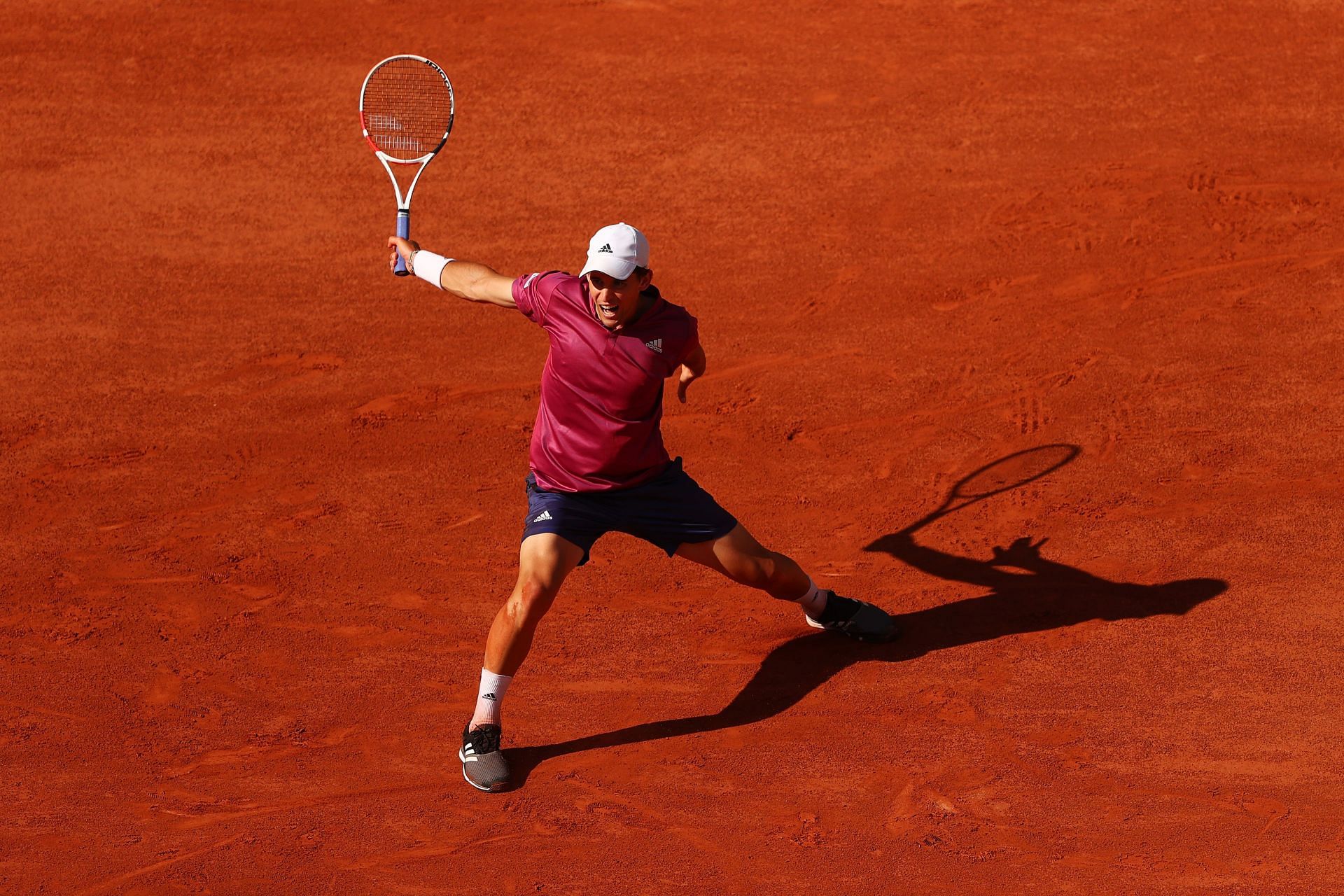 Dominic Thiem in action at 2021 Roland Garros