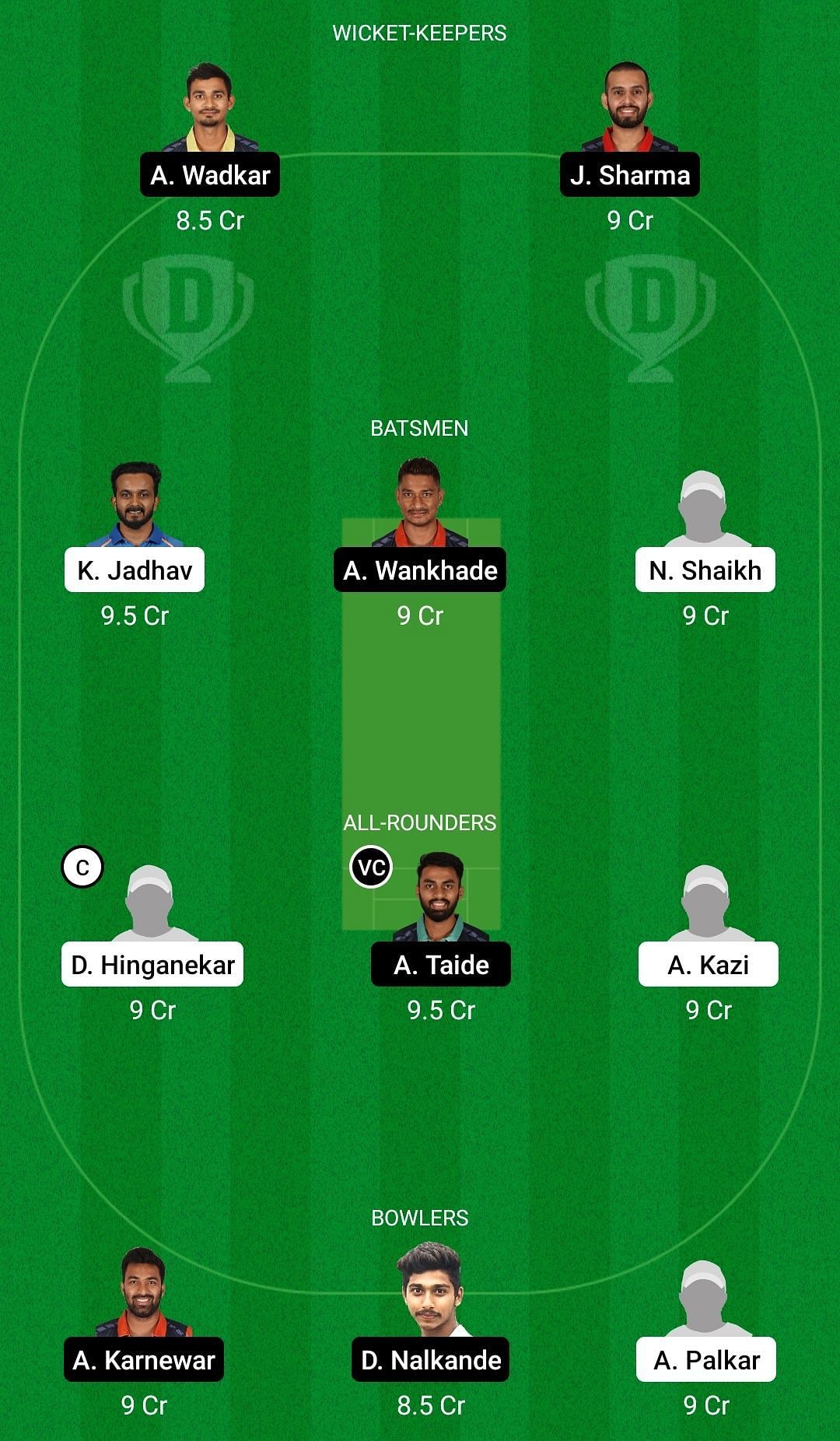 Dream11 Team for Maharashtra vs Vidarbha - Syed Mushtaq Ali Trophy 2021-22 Pre-Quarter-final 1.