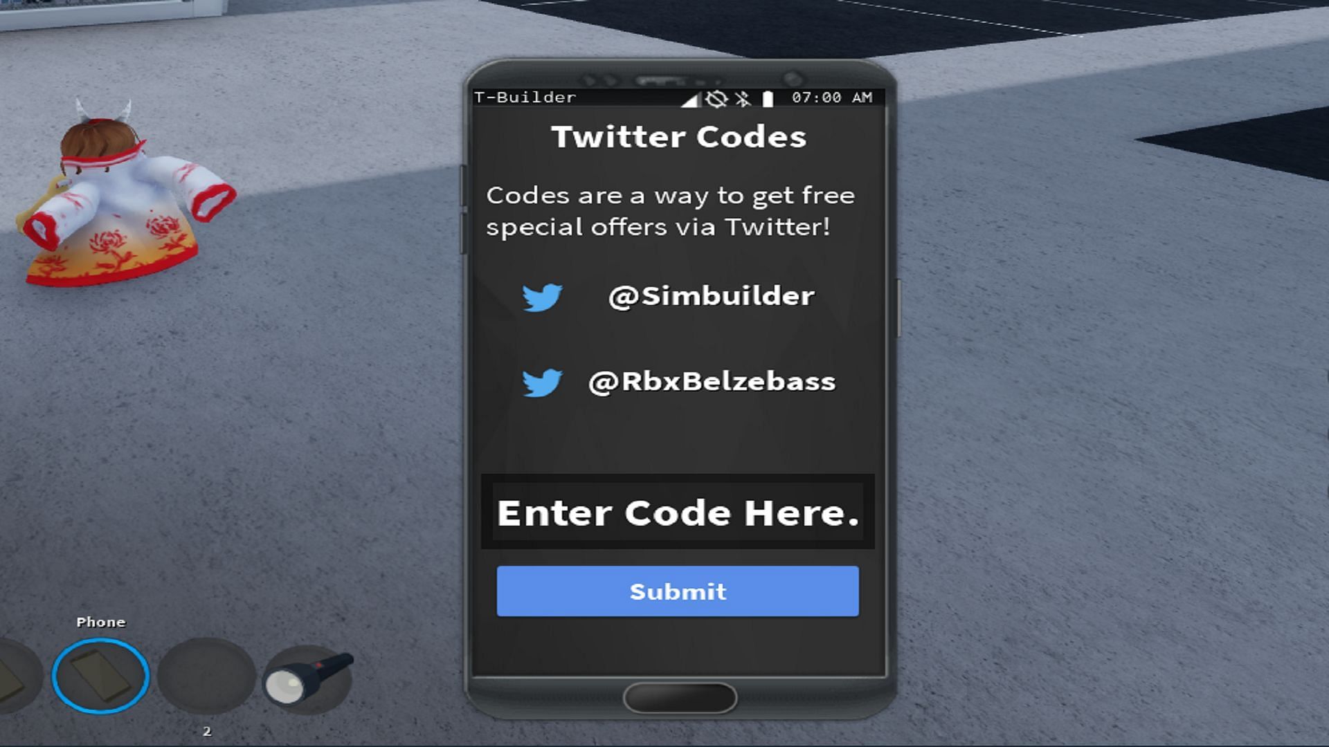 Use the cell phone to redeem codes (Image via Roblox)