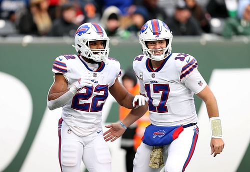 Buffalo Bills' Matt Breida and Josh Allen