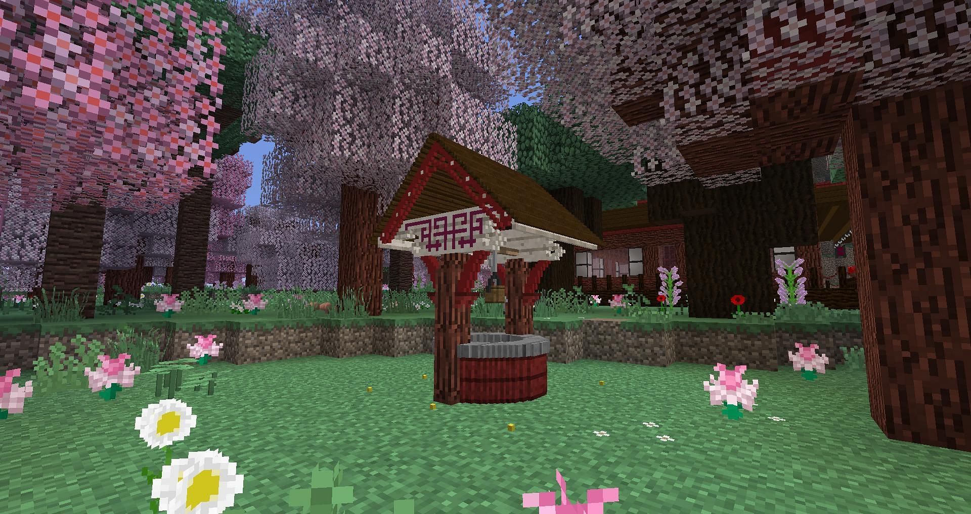 A water well made using the Chisels and Bits mod (Image via Mojang/CurseForge)