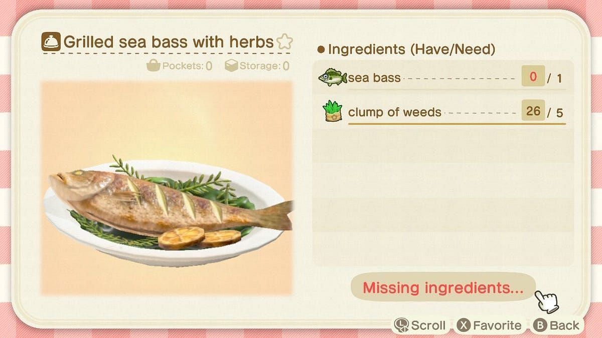 The grilled sea bass with herbs is a brand new recipe (Image via Nintendo)