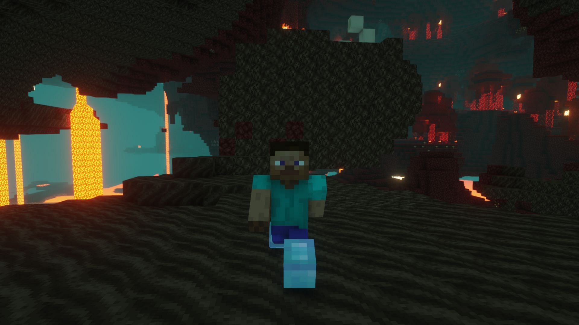 Steve running in the soul sand valley biome (Image via Minecraft)