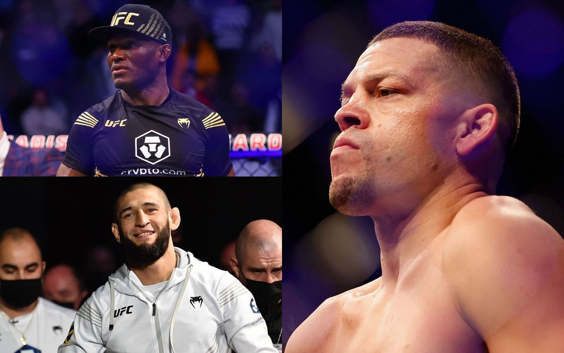 Kamaru Usman (top), Khamzat Chimaev (bottom) and Nate Diaz (right)