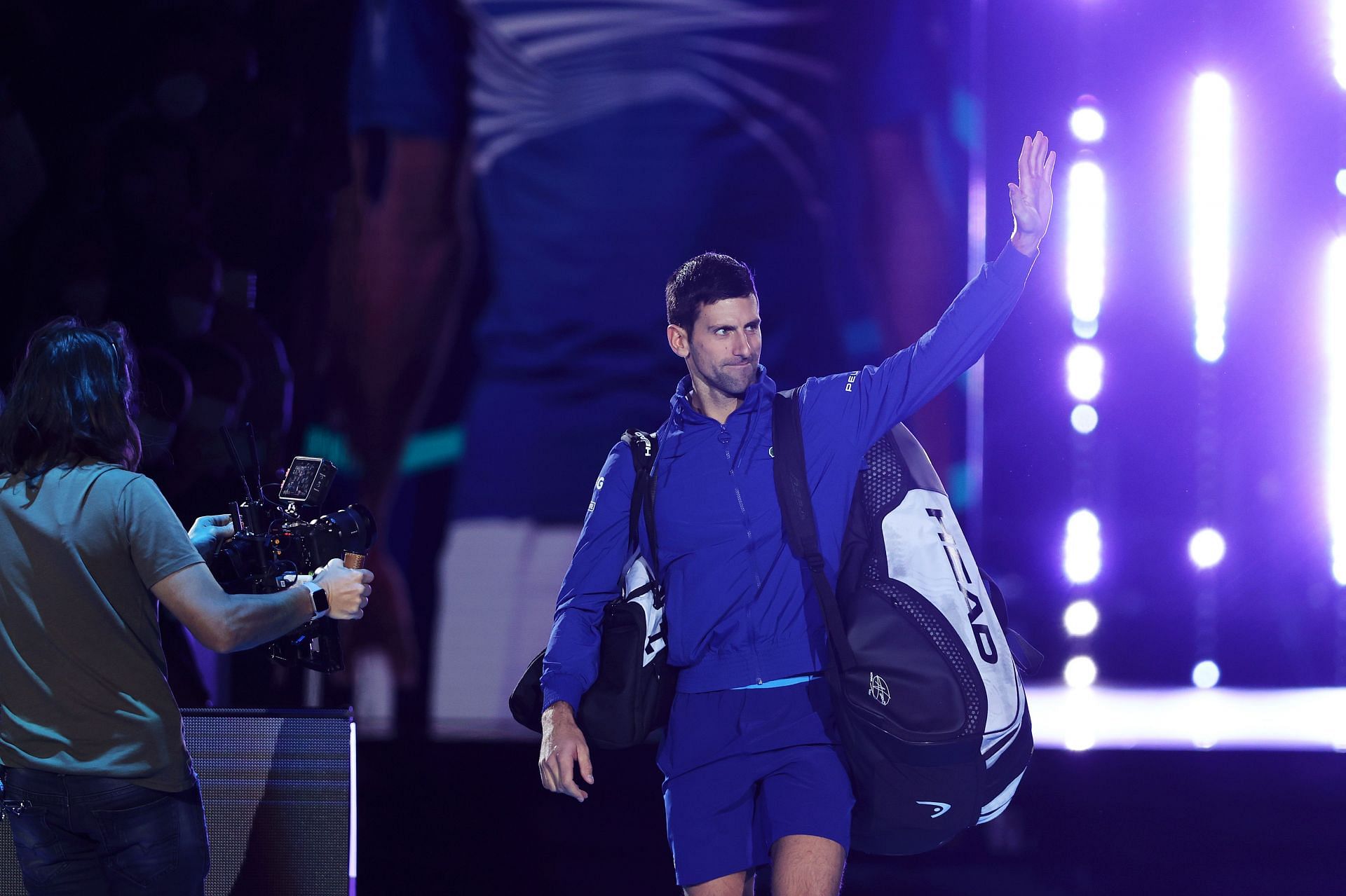 Novak Djokovic ahead of his match against Casper Ruud at the 2021 Nitto ATP Finals