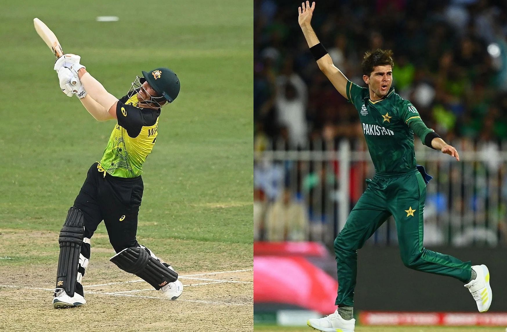 David Warner and Shaheen Afridi. Pic: Getty Images